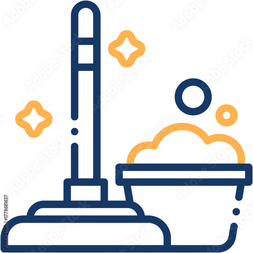 Mop and Broom Vector Icon Household Cleaning Equipment Illustration