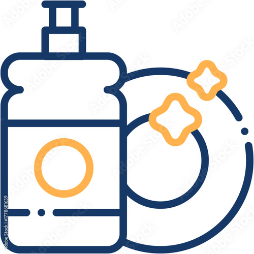 Dishwashing Vector Icon Clean Plate and Kitchen Household Cleaning Symbol