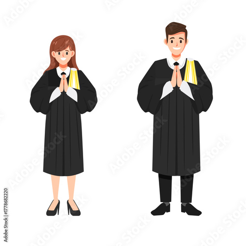 Thai lawyer Legal professions character set. Flat cartoon barrister vector design.