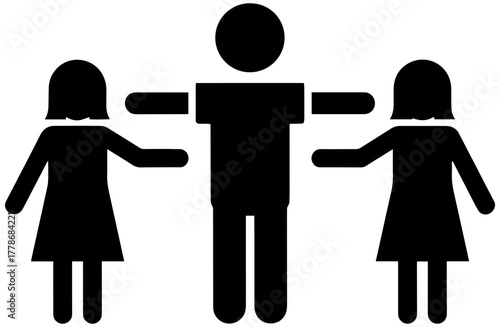 Powerful stick figure team with open arms, ready for collaboration and teamwork icon