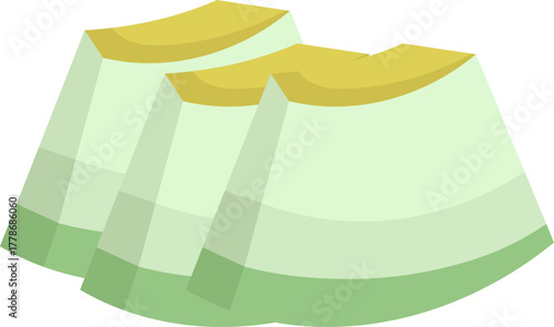 Stylized Green Melon Slices. Fresh fruit wedges with light green flesh and rind, healthy food icon.