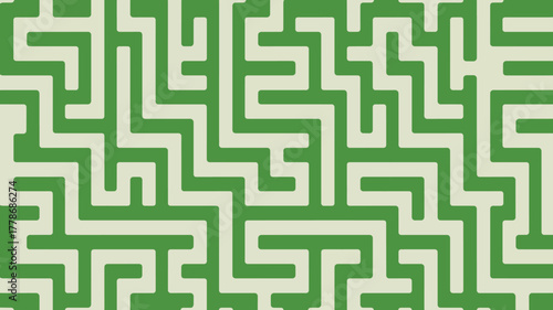Green and beige maze pattern, abstract geometric background