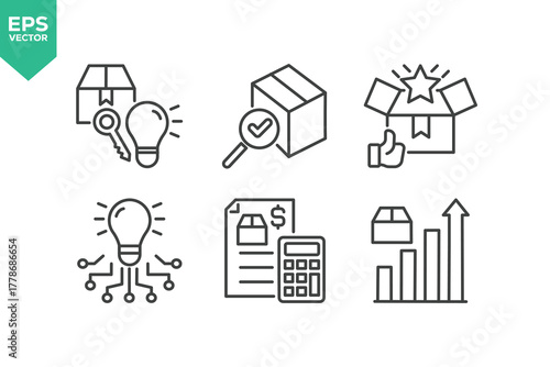 Set Of Product Development Icons. Contains such icons as Concept, Idea, Design, Strategy, Planning, Prototype, Teamwork, Innovation. stock illustration stock illustration