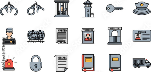Vector Icon Set for Law Crime and Justice System.