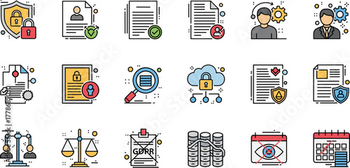 Data Privacy and Security Line Icon Set.