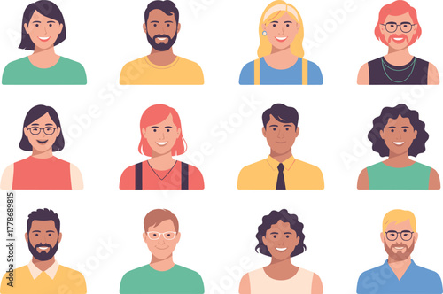 Set of Colorful Diverse People Avatars for User Interface and Social Media Profile Vector Illustration