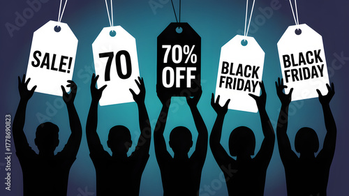 Black friday sale event promotion and discount offers with seventy percent off deals and sale promotion