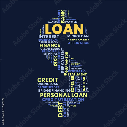 Loan Word Cloud in Dollar Sign Shape. Finance Credit Debt Repayment and Banking Concept