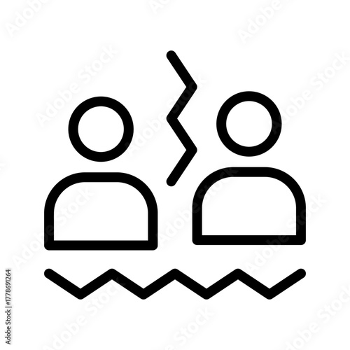 Conflict icon set featuring disagreement, dispute, tension, argument, and problem-solving symbols in a clean modern line graphic style