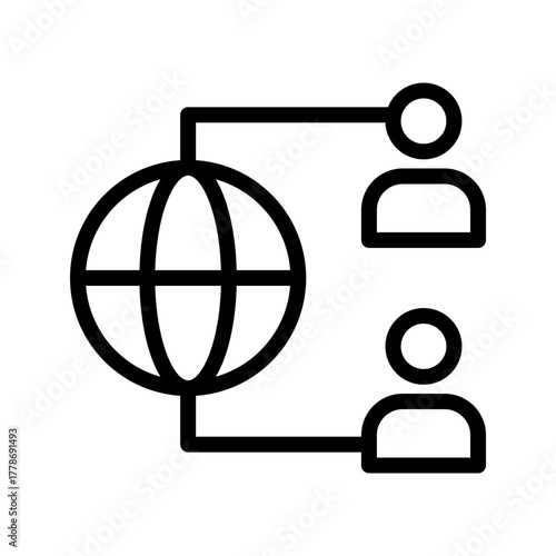 Global Network icon set featuring international connectivity, online communication, digital collaboration, and worldwide networking in a clean modern line style