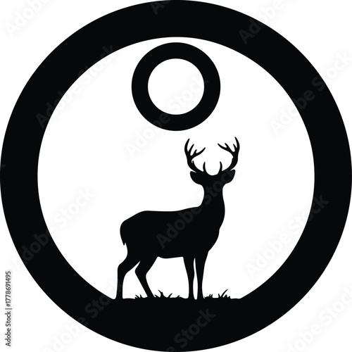 Vector Deer stag framed in abstract circle silhouette illustration