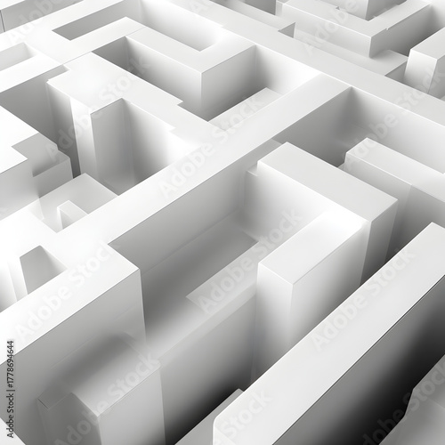 Wallpaper Mural Abstract white maze structure with complex pathways and geometric shapes, representing challenge and strategy Torontodigital.ca