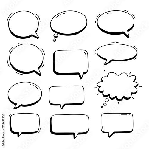 Set of Doodle Hand Drawn Speech Bubble Chat Boxes Collection