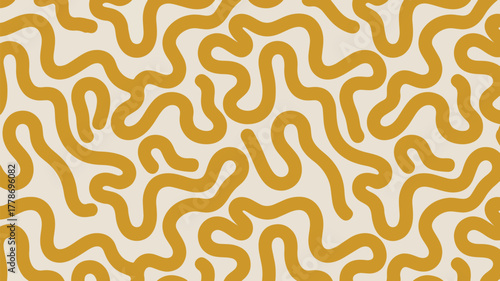 Abstract yellow wavy lines pattern on a cream background