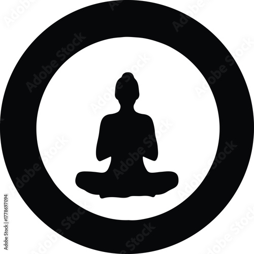 Vector meditating woman in lotus position inside circle silhouette illustration