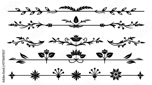 dividers and floral design elements Black silhouette vector Bundle