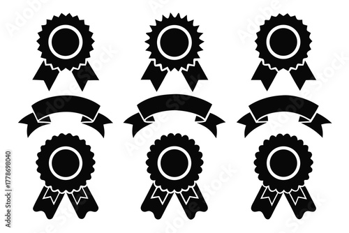 award medal with check mark Black silhouette vector Bundle