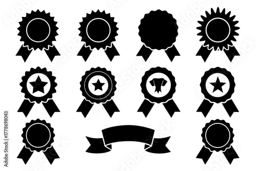 award medal with check mark Black silhouette vector Bundle
