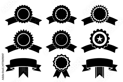 award medal with check mark Black silhouette vector Bundle