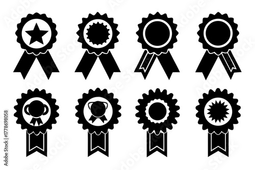 award medal with check mark Black silhouette vector Bundle