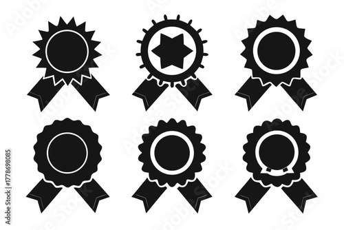 award medal with check mark Black silhouette vector Bundle
