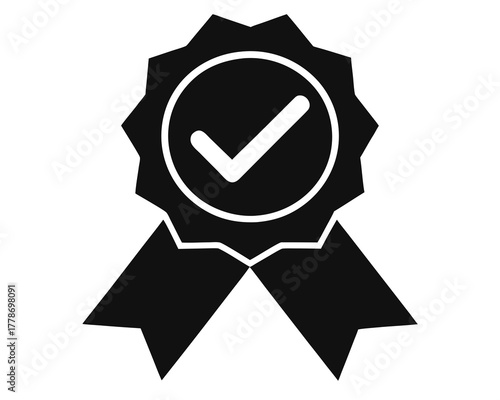 award medal with check mark Black silhouette vector