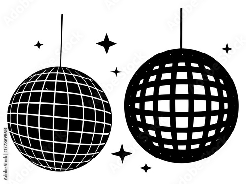 disco ball with sparkles black silhouette vector