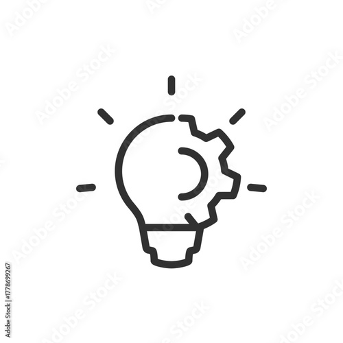 Light bulb with gear, linear icon. Innovation, creative idea and technical. Line with editable stroke.