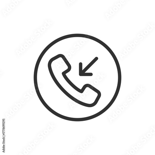 Incoming phone call, linear icon. Communication and customer support. Line with editable stroke.