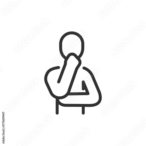 Person thinking, linear icon. Decision making and contemplation concept. Line with editable stroke.