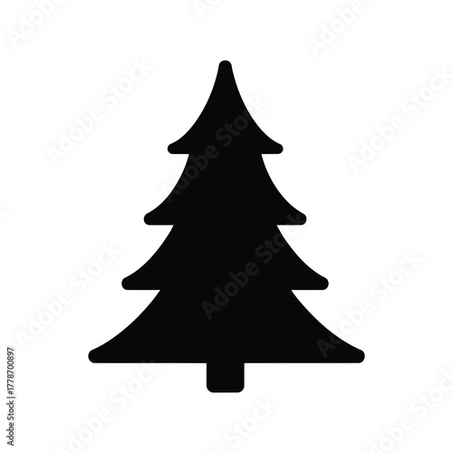 Minimalist black silhouette christmas tree vector graphic icon simple evergreen pine shape isolated on white background