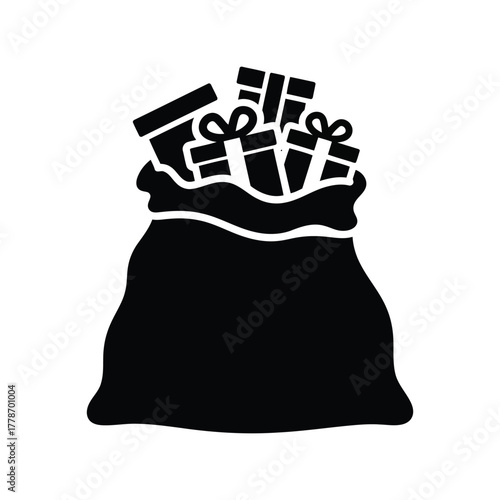 Santa claus bag full presents gifts stocking christmas celebration holiday vector icon isolated on white background