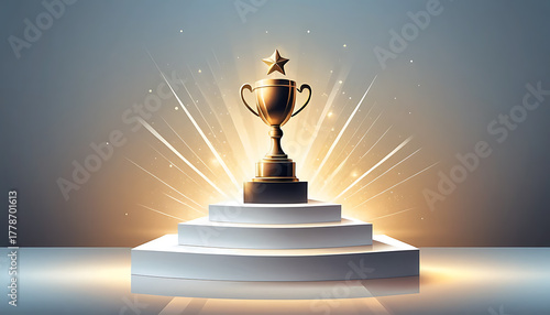 Golden Trophy on Podium: Achievement and Success