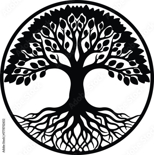 Vector tree of life mystical symbol black silhouette illustration