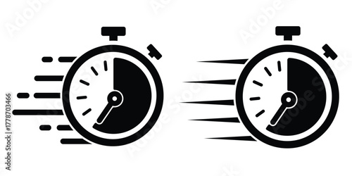 A fast time logo featuring a stopwatch, representing a speed concept for quick delivery, express, and urgent services. This vector line icon illustrates deadlines and delays