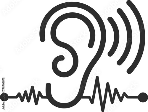 Hearing Sound Ear Icon with Audio Waves Vector Illustration.