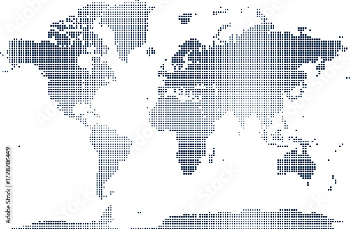 Polygon shape dotted world map. Vector earth map design in a polygon dot format representing continents. Useful for digital cartography and infographic design representing the world.