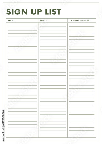 Modern Bold Sign Up Sheet Planner - 1