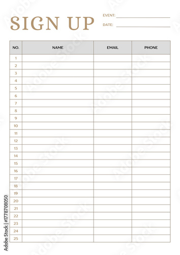 Gold White Modern Sign Up Sheet Document - 1