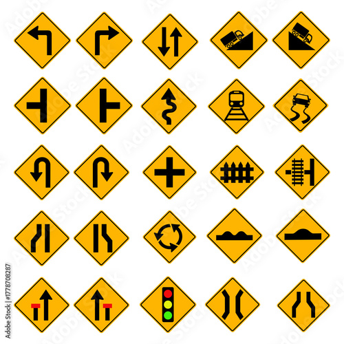 Set of Traffic sign, Road sign icon set. flat vector illustration design isolated
