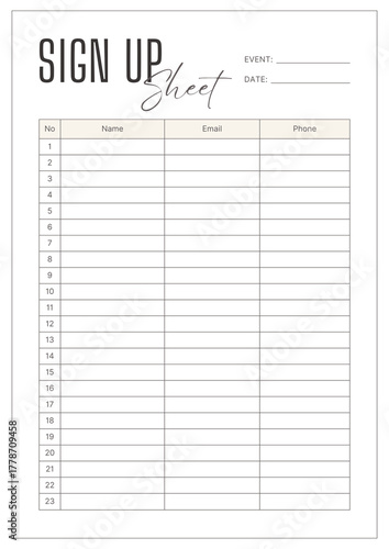 Gray Beige Minimalist Sign Up Sheet Form - 1