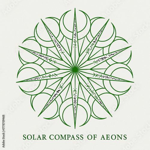 Solar Compass of Aeons  “Solar Compass of Aeons.” Perfect for fantasy themes, mystical branding, and esoteric artwork.