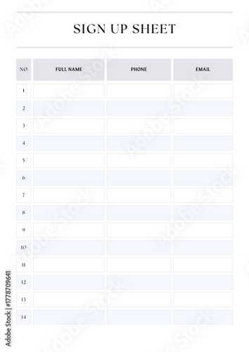 Minimal Event Sign Up Sheet Planner - 1