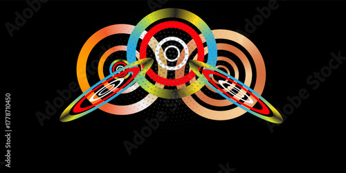 Realistic 3D Metal Circle Frames: Gold, Silver, Bronze, and Rose Gold Medals for First, Second, Third and Fourth Place. High-quality blank Badge and Ring Set on Black Background. Vector.