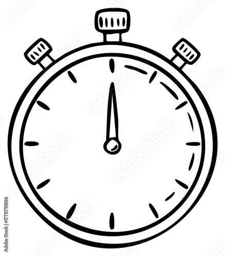 Black and white hand drawn stopwatch illustration for time measurement speed and urgency