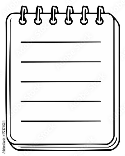 Blank notepad for writing with lines on a white background and spiral binding