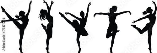 Fotografija Ballet dancer silhouette collection, elegant dance poses, performing arts illust