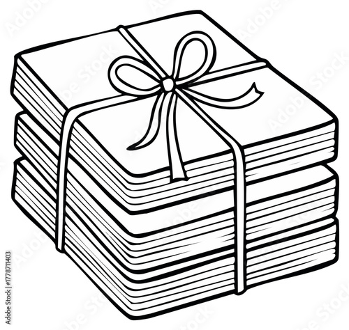 Stack of Papers Tied With Ribbon and Bow Simple Line Drawing