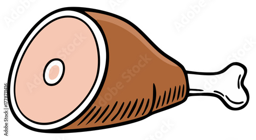 Cartoon Illustration of Roasted Ham