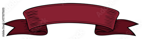 Burgundy Banner with Engraved Texture Isolated on White